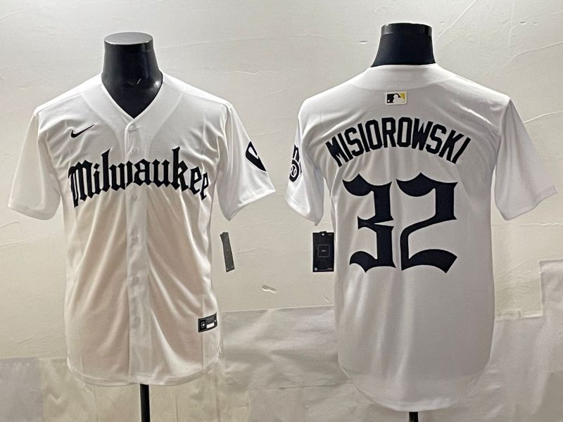 Men 2025 Milwaukee Brewers #32 Misiorowski White Five generations Joint Name Nike MLB Jersey style 01->milwaukee brewers->MLB Jersey